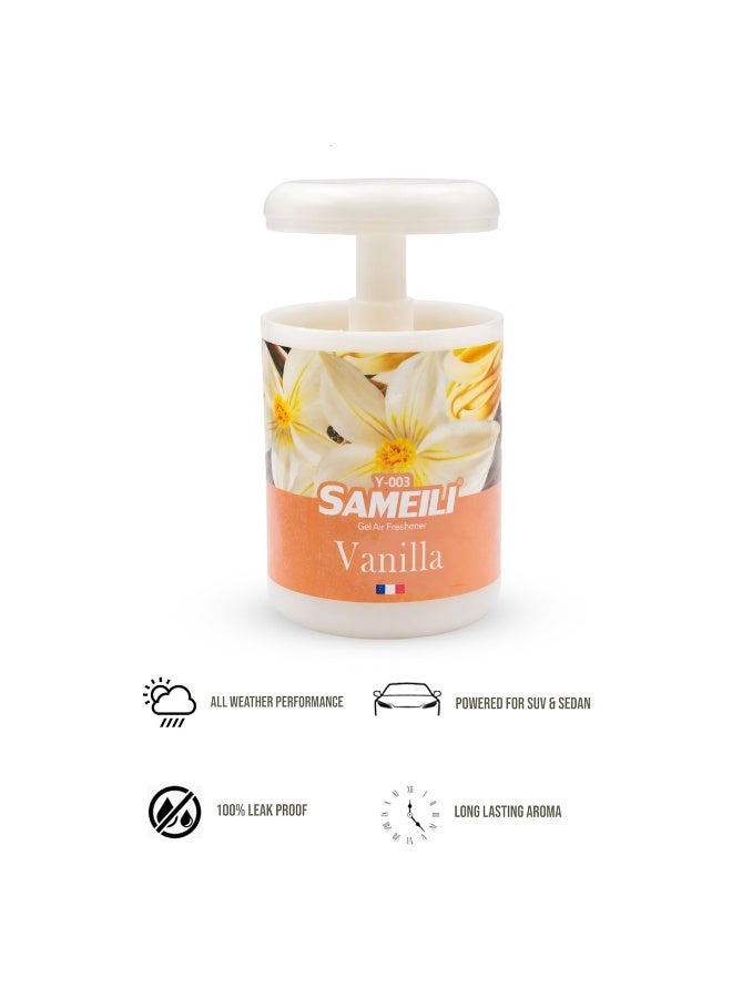 ساميلي معطر جو جل برائحة الفانيليا Y-003 للسيارة، حامل أكواب لوحة القيادة، المنزل، المكتب، غرفة النوم. عطر جل صلب، شدة رائحة قابلة للتعديل، يدوم طويلاً، يزيل الروائح الكريهة. مناسب للسيارات، غرف المعيشة، أماكن العمل، والأماكن العامة. آلية سحب، غير قابل للانسكاب، للاستخدام الداخلي. - Image 2